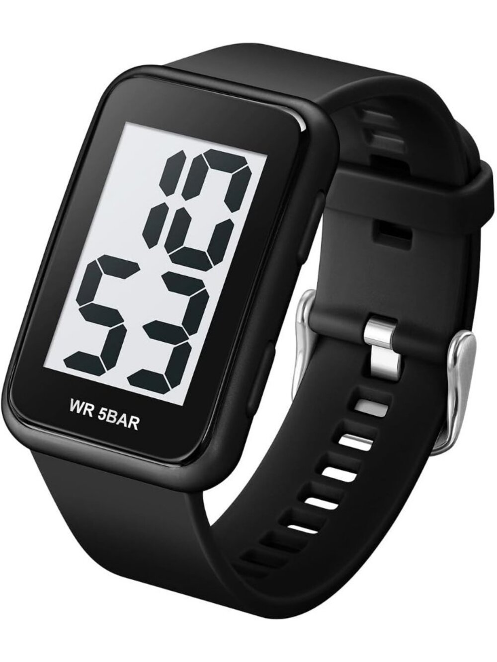 Unisex White Black Large Numbers Display Waterproof Square Case Digital Watch